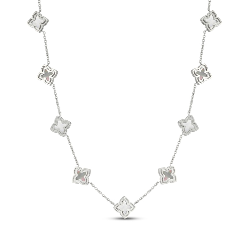 Main Image 3 of STUDIO BY KAY Clover-Shaped Mother-of-Pearl & White Lab-Created Sapphire Necklace Sterling Silver 18"