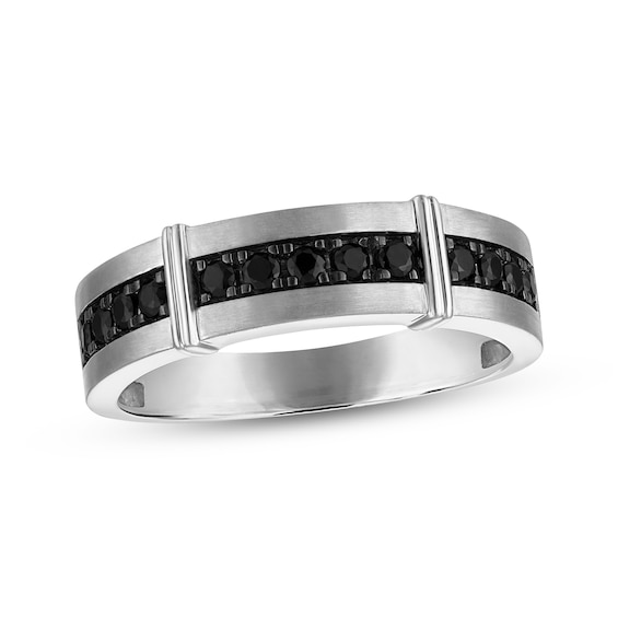 Now + Forever Men's Black Diamond Wedding Band 1/2 ct tw 10K White Gold
