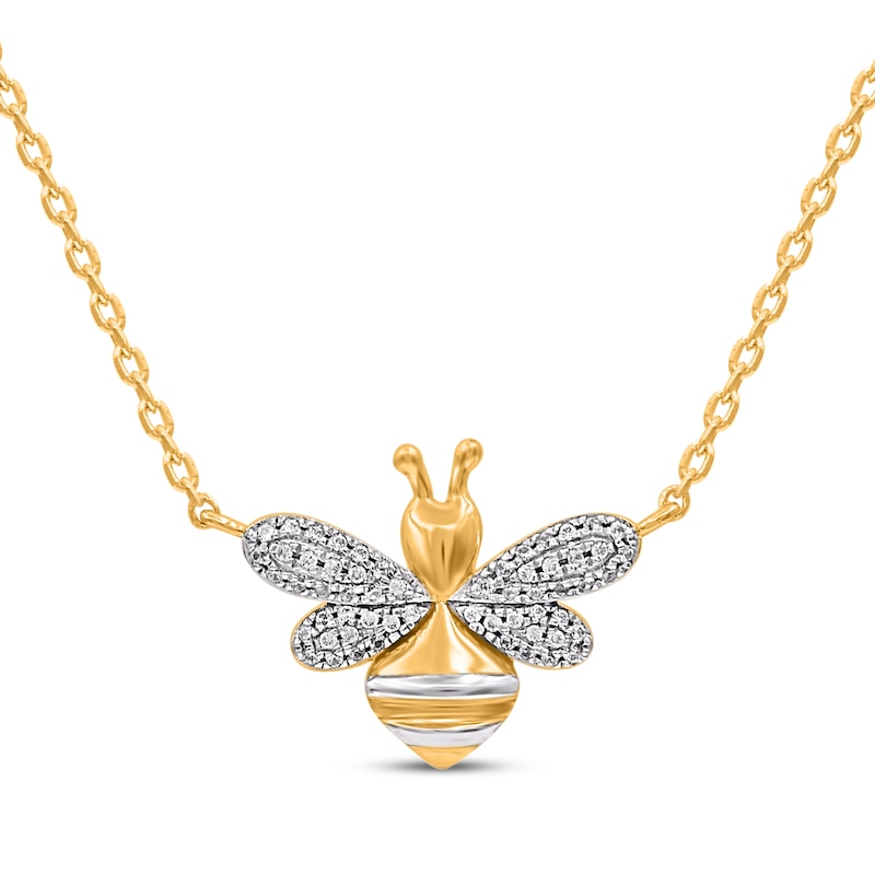 Main Image 1 of Diamond Bee Necklace 1/10 ct tw 14K Yellow Gold 18"
