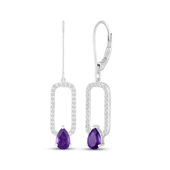 Pear-Shaped Amethyst & White Lab-Created Sapphire Drop Earrings Sterling Silver