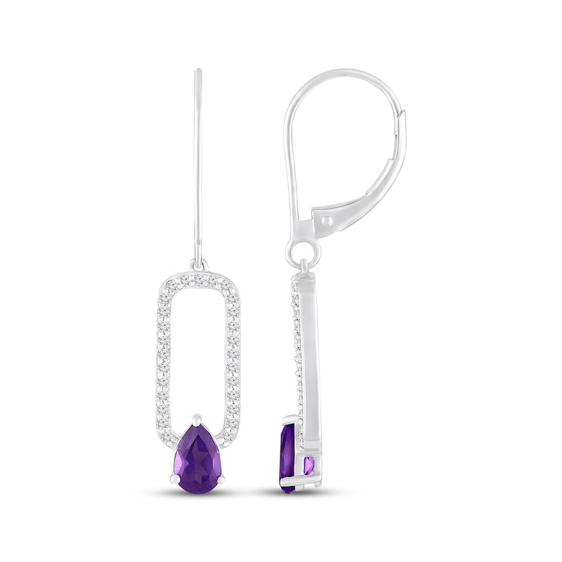 Main Image 3 of Pear-Shaped Amethyst & White Lab-Created Sapphire Drop Earrings Sterling Silver