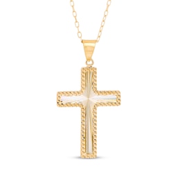 Textured Cross Necklace Solid 10K Yellow Gold 18"