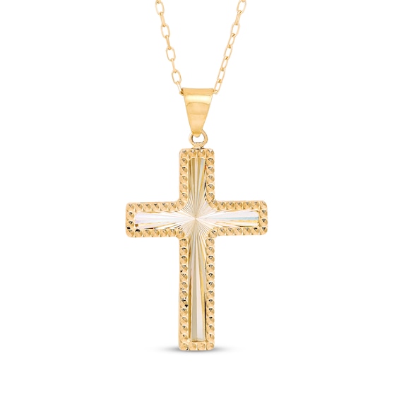 Textured Cross Necklace Solid 10K Yellow Gold 18"