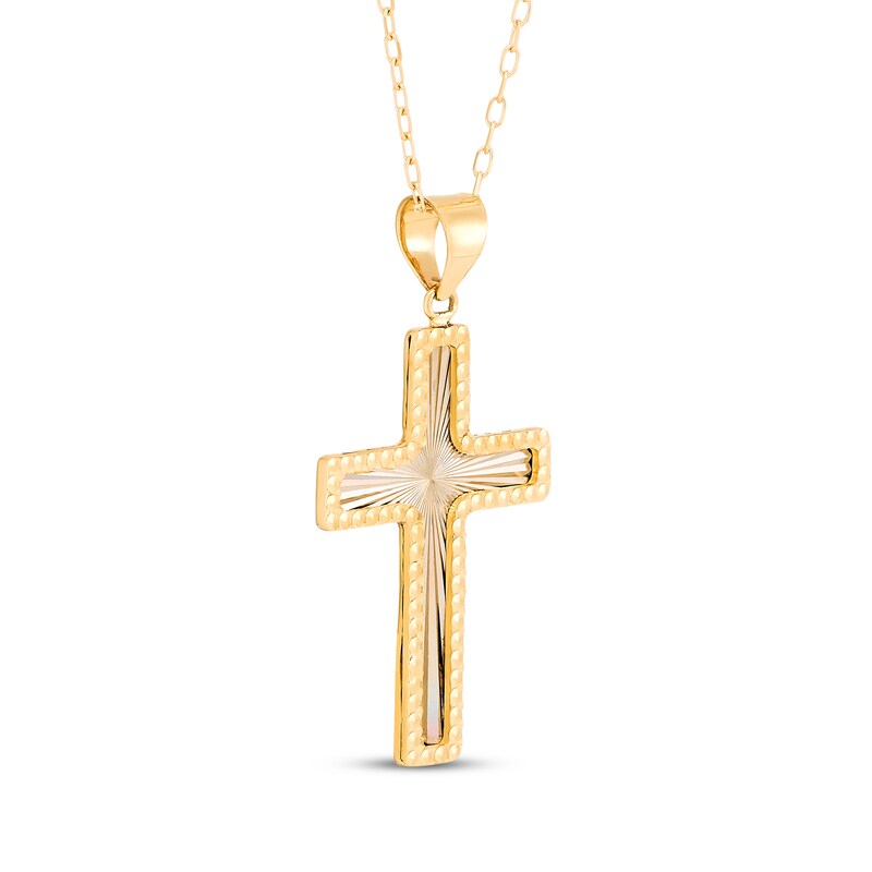 Main Image 2 of Textured Cross Necklace Solid 10K Yellow Gold 18"