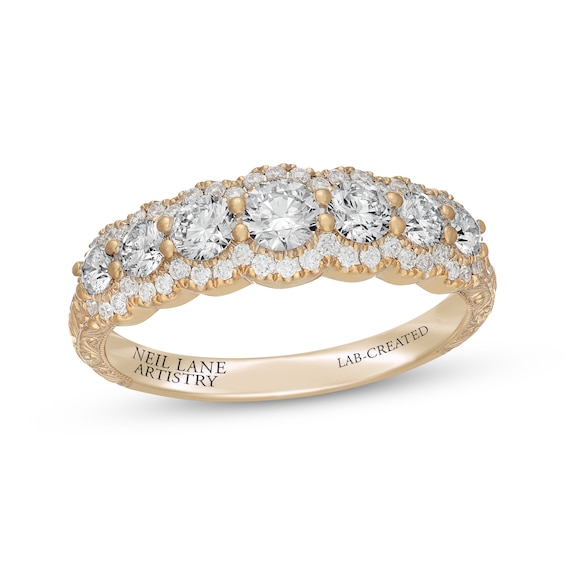 Neil Lane Artistry Lab-Grown Diamond Seven-Stone Halo Anniversary Ring 1 ct tw 14K Yellow Gold
