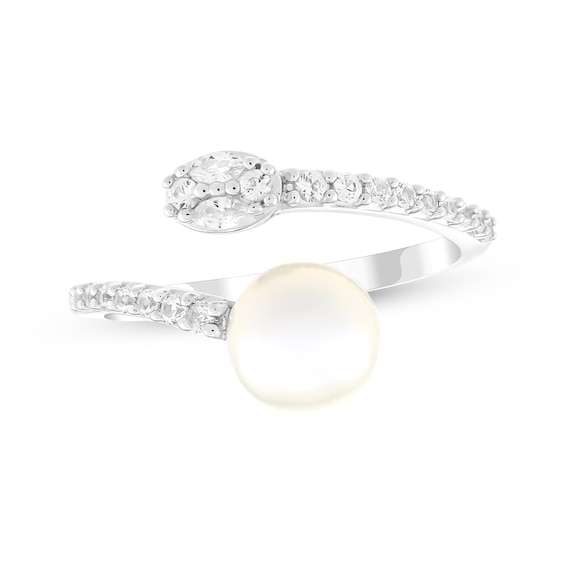 Cultured Freshwater Pearl & White Lab-Created Sapphire Deconstructed Ring Sterling Silver