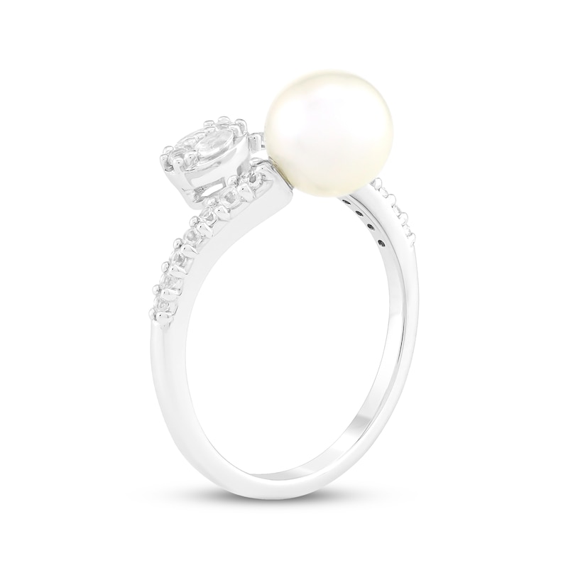 Main Image 2 of Cultured Freshwater Pearl & White Lab-Created Sapphire Deconstructed Ring Sterling Silver