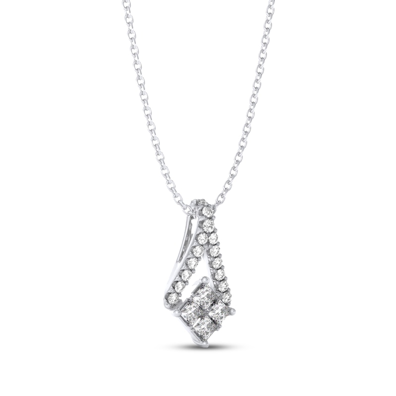 Main Image 2 of THE LEO Diamond Princess-Cut Quad Drop Necklace 1/2 ct tw 14K White Gold 19"
