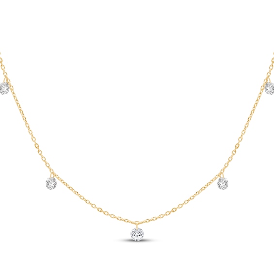 KAY Lab-Grown Diamonds Five-Stone Dangle Station Necklace 1/2 ct tw 10K Yellow Gold 18"