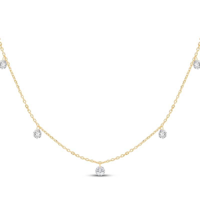 Main Image 1 of KAY Lab-Grown Diamonds Five-Stone Dangle Station Necklace 1/2 ct tw 10K Yellow Gold 18"