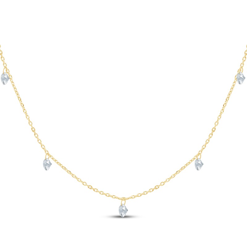 Main Image 2 of KAY Lab-Grown Diamonds Five-Stone Dangle Station Necklace 1/2 ct tw 10K Yellow Gold 18"
