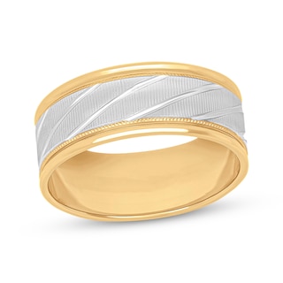 Now + Forever Men's Diagonal Groove Wedding Band 10K Yellow Gold 6mm