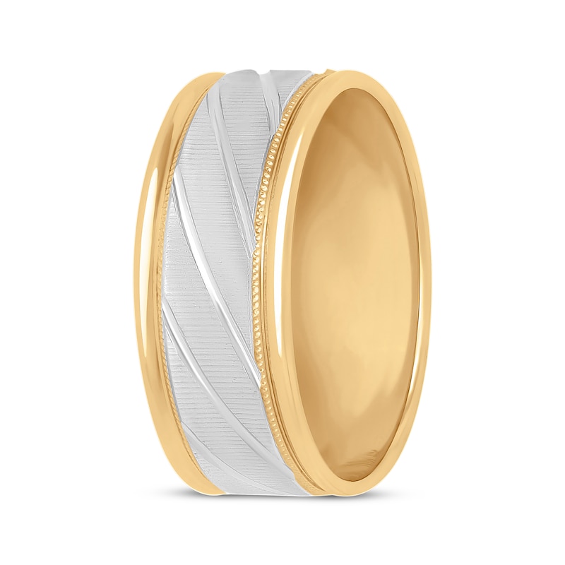 Main Image 2 of Now + Forever Men's Diagonal Groove Wedding Band 10K Yellow Gold 6mm