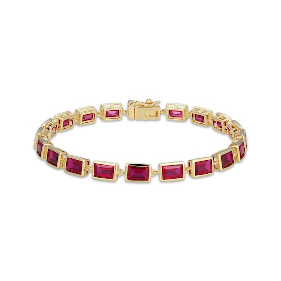 STUDIO BY KAY Baguette-Cut Lab-Created Ruby Bracelet 24K Yellow Gold Vermeil Sterling Silver 7.25"