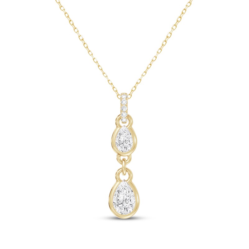 Main Image 1 of KAY Lab-Grown Diamonds Bezel-Set Pear-Shaped Double Drop Necklace 1 ct tw 10K Yellow Gold 18"