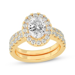 Now + Forever Lab-Grown Diamonds Oval-Cut Halo Bridal Set 3 ct tw 14K Yellow Gold