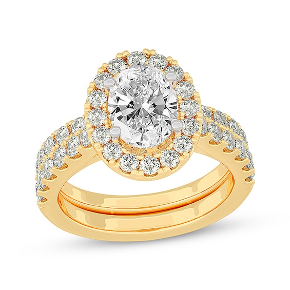 Now + Forever Lab-Grown Diamonds Oval-Cut Halo Bridal Set 3 ct tw 14K Yellow Gold