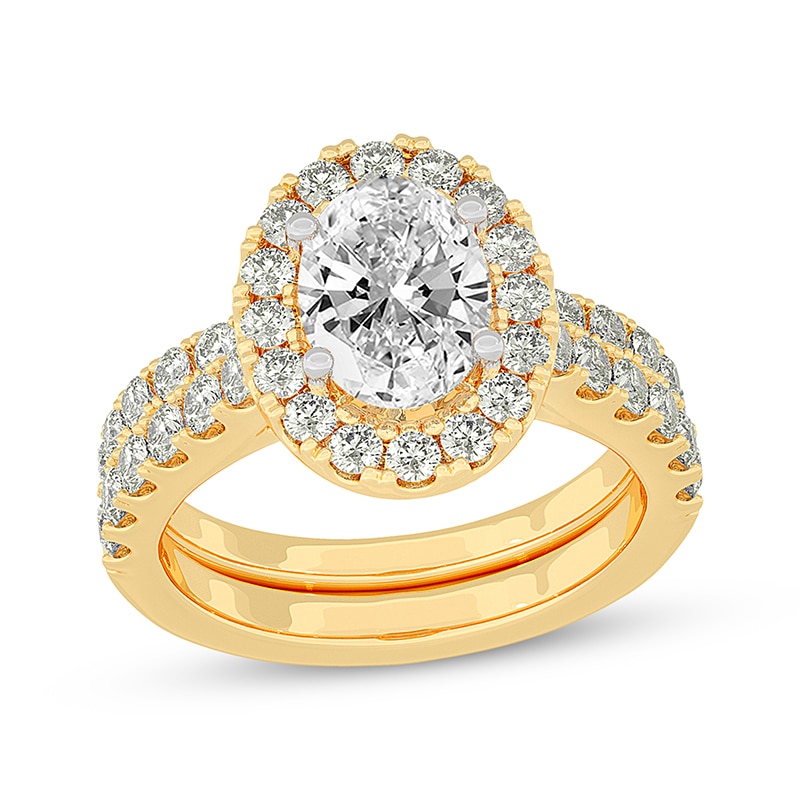 Main Image 1 of Now + Forever Lab-Grown Diamonds Oval-Cut Halo Bridal Set 3 ct tw 14K Yellow Gold