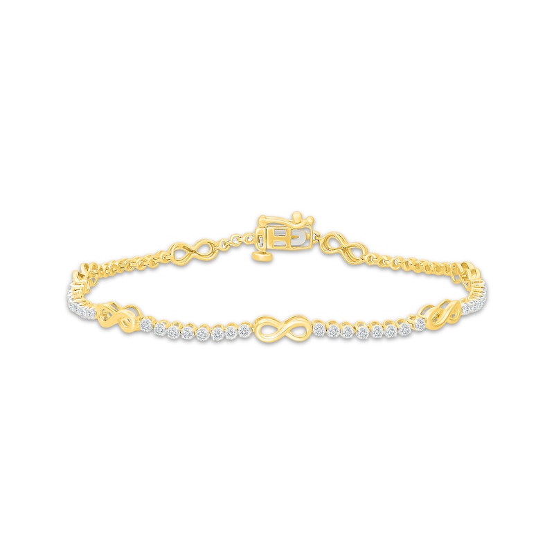Main Image 1 of Lab-Grown Diamond Infinity Symbol Station Bracelet 1 ct tw 10K Yellow Gold 7"