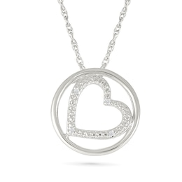 Diamond Accent Slanted Open Heart Circle Necklace Sterling Silver