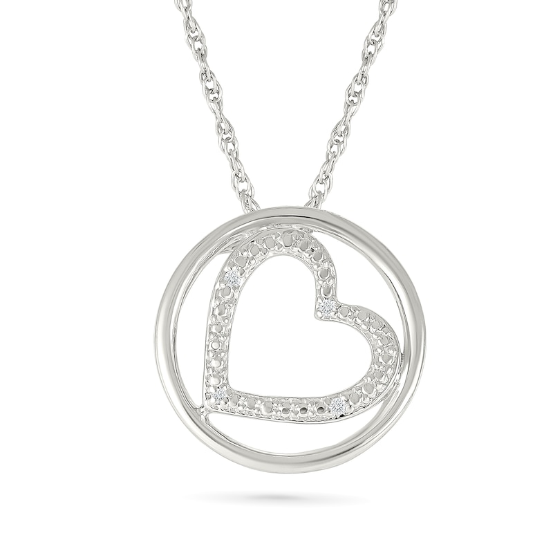 Main Image 1 of Diamond Accent Slanted Open Heart Circle Necklace Sterling Silver