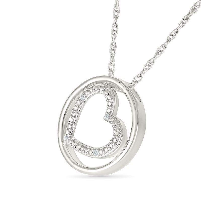 Main Image 2 of Diamond Accent Slanted Open Heart Circle Necklace Sterling Silver