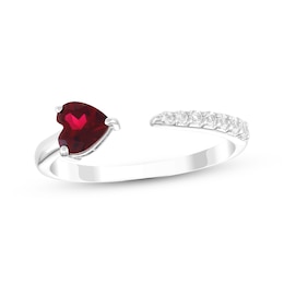 Heart-Shaped Lab-Created Ruby & White Lab-Created Sapphire Cuff Ring Sterling Silver