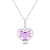 Thumbnail Image 1 of Baguette-Cut Pink Lab-Created Sapphire & White Lab-Created Sapphire Heart Necklace Sterling Silver 18"