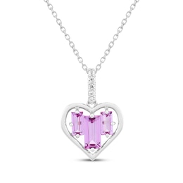Baguette-Cut Pink Lab-Created Sapphire & White Lab-Created Sapphire Heart Necklace Sterling Silver 18"