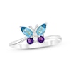 Thumbnail Image 1 of Pear-Cut Swiss Blue Topaz, Amethyst & White Lab-Created Sapphire Butterfly Ring Sterling Silver