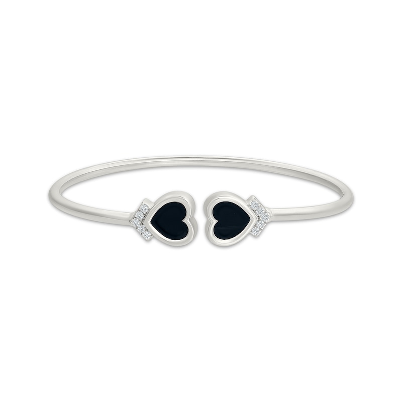 Main Image 1 of Heart-Shaped Black Onyx & White Lab-Created Sapphire Heart Bangle Bracelet Sterling Silver