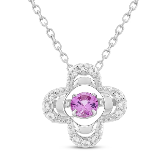 Pink & White Lab-Created Sapphire Clover Necklace Sterling Silver 18"