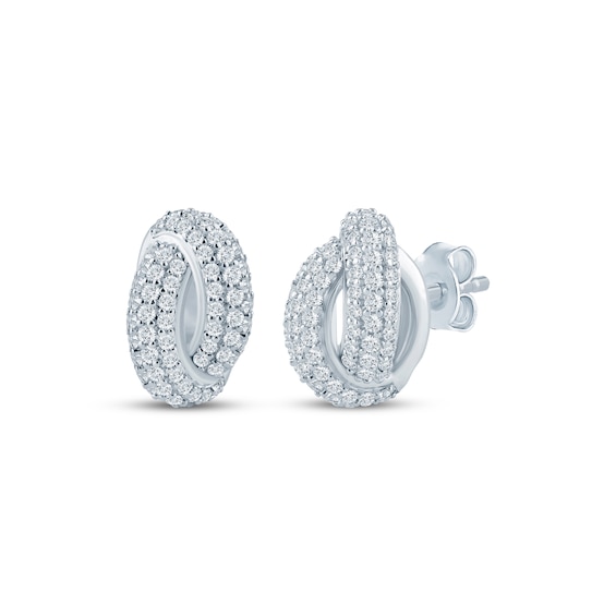 Monique Lhuillier Bliss Lab-Grown Diamond Crossover Domed Circles Stud Earrings 1/2 ct tw Platinum-Plated Sterling Silver