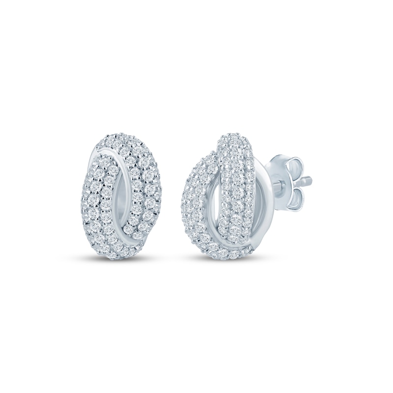 Main Image 1 of Monique Lhuillier Bliss Lab-Grown Diamond Crossover Domed Circles Stud Earrings 1/2 ct tw Platinum-Plated Sterling Silver