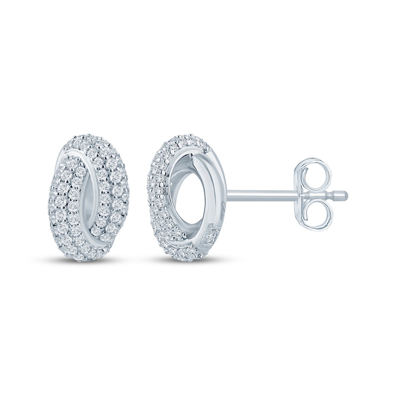 Main Image 3 of Monique Lhuillier Bliss Lab-Grown Diamond Crossover Domed Circles Stud Earrings 1/2 ct tw Platinum-Plated Sterling Silver