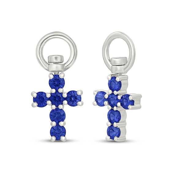 Blue Lab-Created Sapphire Cross Swivel Earring Charms Sterling Silver
