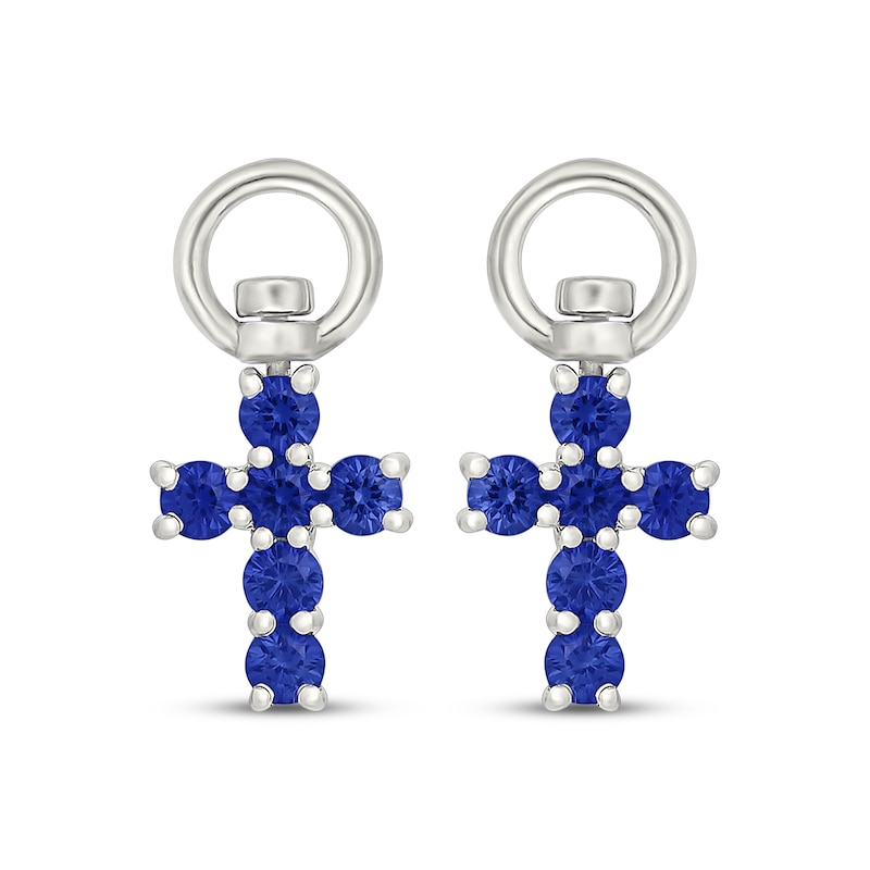 Main Image 2 of Blue Lab-Created Sapphire Cross Swivel Earring Charms Sterling Silver