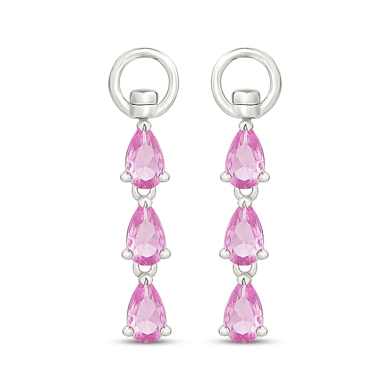 Main Image 2 of Pear-Shaped Pink Lab-Created Sapphire Swivel Earring Charms Sterling Silver