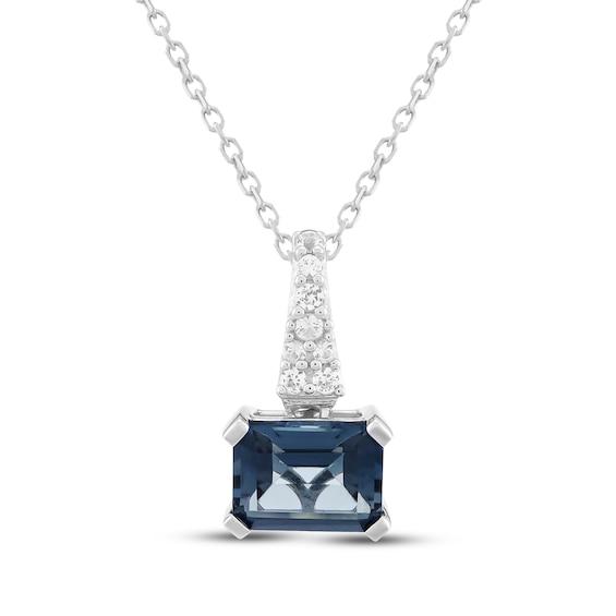 Emerald-Cut London Blue Topaz & White Lab-Created Sapphire East-West Necklace Sterling Silver 18"