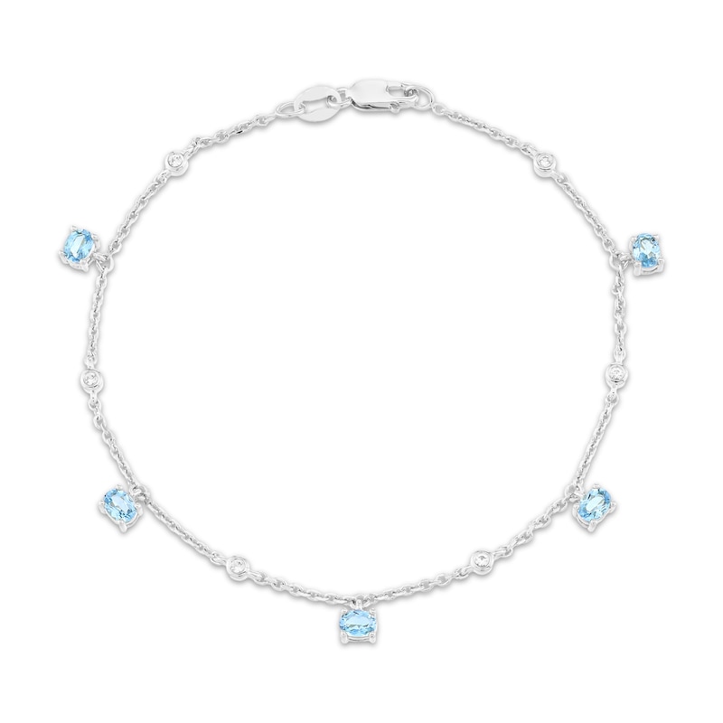 Main Image 1 of Oval-Cut Swiss Blue Topaz Dangle & White Lab-Created Sapphire Station Bracelet Sterling Silver 7.25"