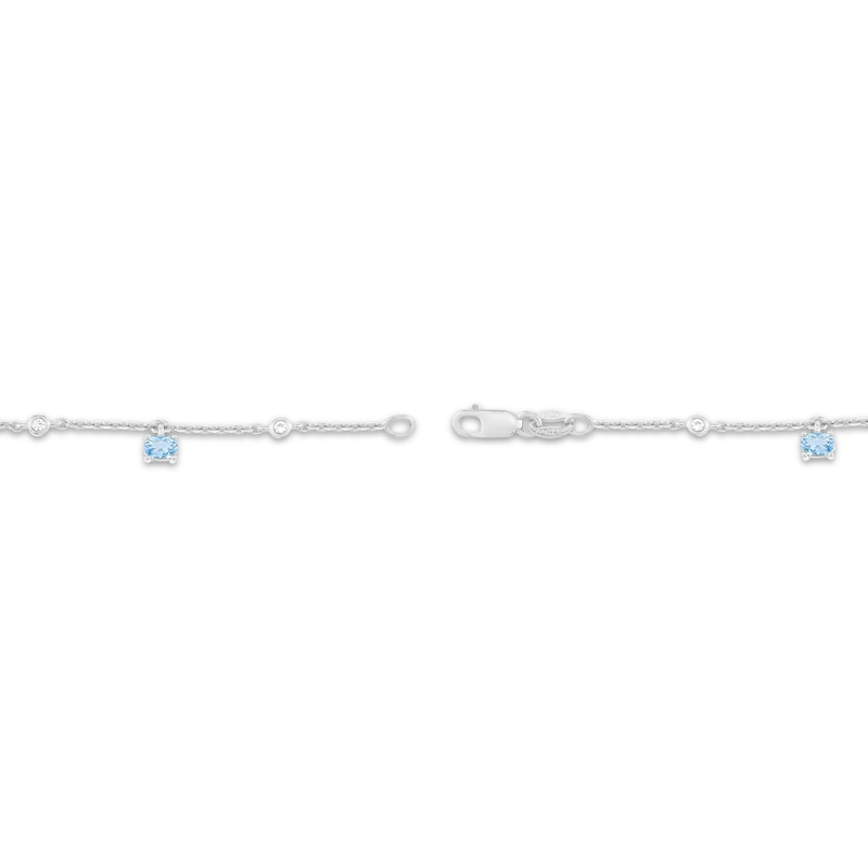 Main Image 2 of Oval-Cut Swiss Blue Topaz Dangle & White Lab-Created Sapphire Station Bracelet Sterling Silver 7.25"