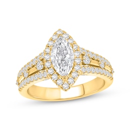 Now + Forever Certified Lab-Grown Diamonds Marquise-Cut Halo Engagement Ring 1-1/2 ct tw 14K Yellow Gold