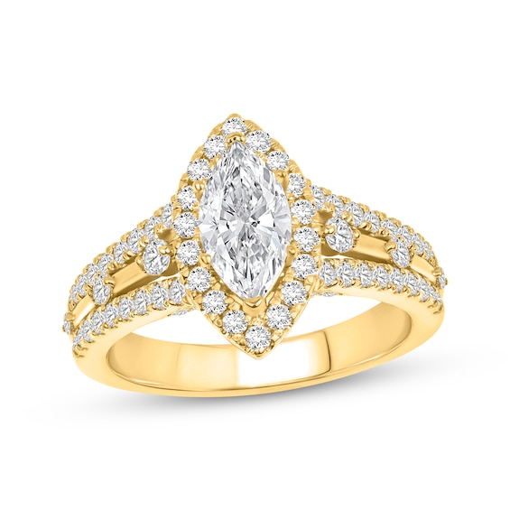 Now + Forever Certified Lab-Grown Diamonds Marquise-Cut Halo Engagement Ring 1-1/2 ct tw 14K Yellow Gold