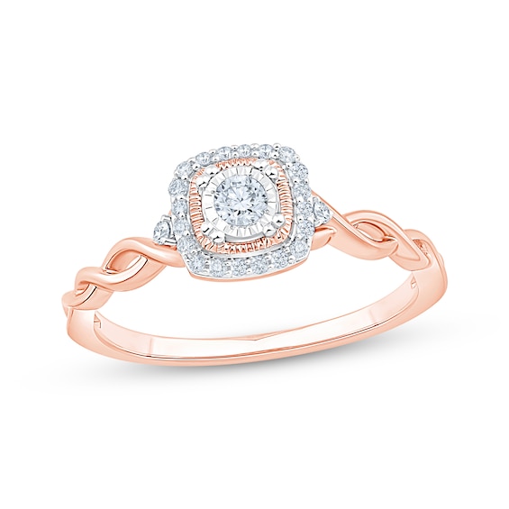 Cushion Halo Promise Ring 1/5 ct tw 10K Two-Tone Gold