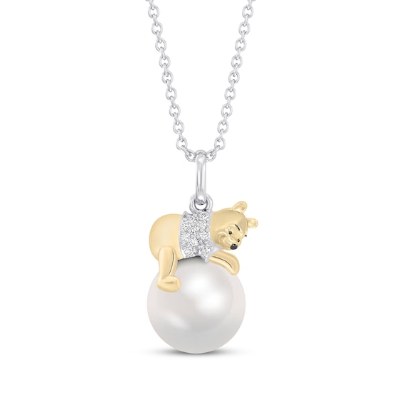 Disney Treasures Winnie the Pooh Cultured Pearl & Lab-Grown Diamond Necklace 1/20 ct tw 24K Yellow Gold Vermeil Sterling Silver 19"