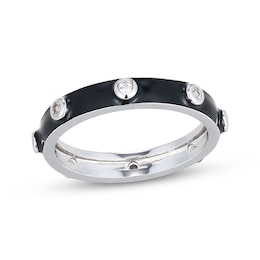 White Lab-Created Sapphire & Black Resin Stackable Fashion Ring Sterling Silver