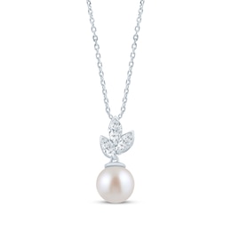 Monique Lhuillier Bliss Certified Marquise-Cut Lab-Grown Diamond & Cultured Pearl Necklace 1/4 ct tw Platinum-Plated Sterling Silver 18"