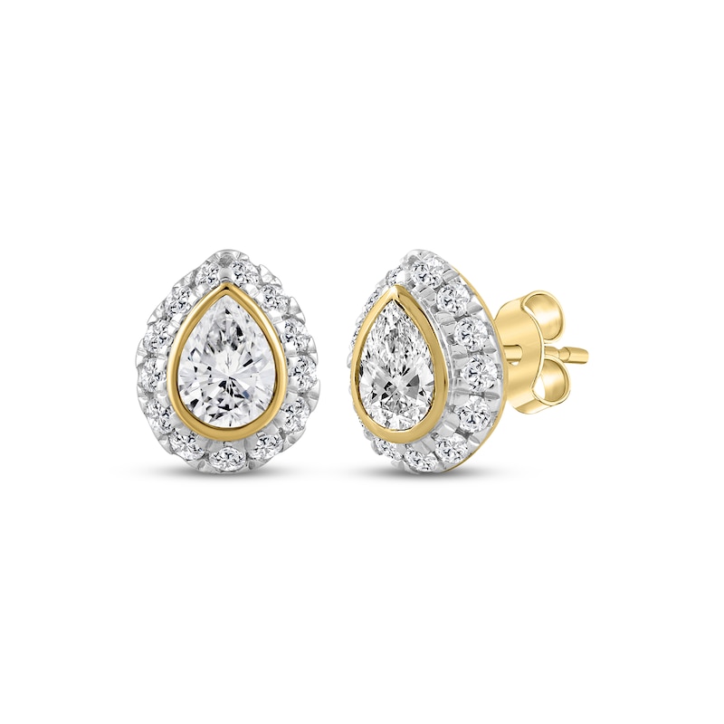 Main Image 1 of KAY Lab-Grown Diamonds Pear-Shaped Halo Stud Earrings 1/2 ct tw 10K Yellow Gold