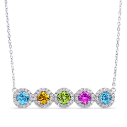 Round Halo Birthstone Family & Mother's Necklace (2-5 Stones)