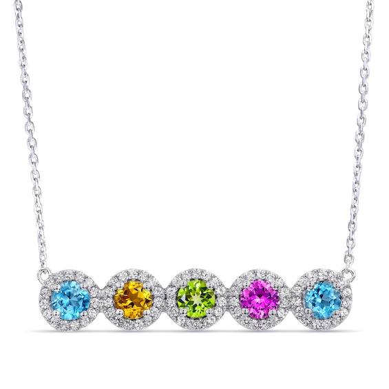 Round Halo Birthstone Family & Mother's Necklace (2-5 Stones)